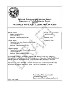 Tesoro Golden Eagle Refinery Martinez Draft Post Closure Permit May 2009