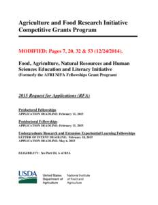 Agriculture and Food Research Initiative Competitive Grants Program MODIFIED: Pages 7, 20, 32 &[removed]). Food, Agriculture, Natural Resources and Human Sciences Education and Literacy Initiative