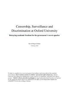 Censorship, Surveillance and Discrimination at Oxford University Betraying academic freedom for the government’s secret agendas