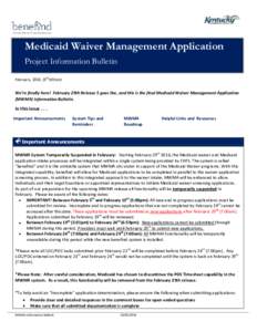 Medicaid Waiver Management Application Project Information Bulletin th February, 2016, (9 Edition)