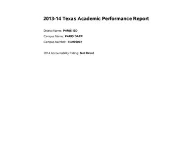 Texas Academic Performance Report District Name: PARIS ISD Campus Name: PARIS DAEP Campus Number: Accountability Rating: Not Rated