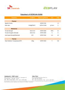 Datasheet of ECOPLAN-DURA Properties Condition  Measuring Method