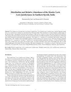 Distribution and Relative Abundance of the Slender Loris Loris lydekkerianus in Southern Kerala, India