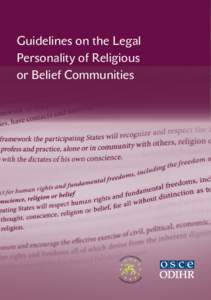 Guidelines on the Legal Personality of Religious or Belief Communities Guidelines on the Legal Personality of
