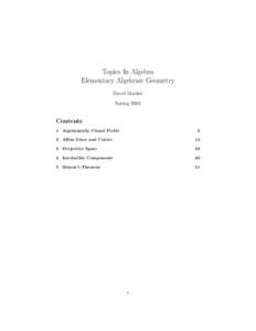 Topics In Algebra Elementary Algebraic Geometry David Marker Spring[removed]Contents