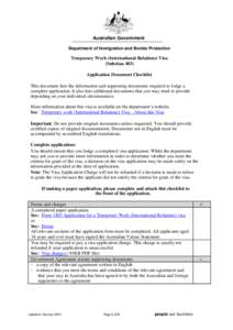 Australian Government Department of Immigration and Border Protection Temporary Work (International Relations) Visa (Subclass 403) Application Document Checklist