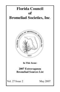 Florida Council of Bromeliad Societies, Inc. In This Issue: