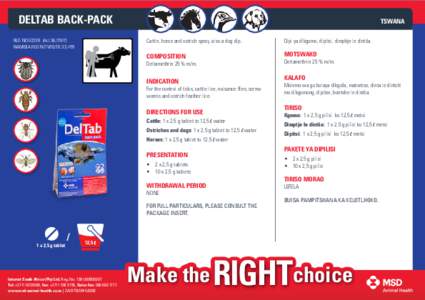 DELTAB BACK-PACK REG NO G2518 (ActNAMIBIA REG NO V00TSWANA Cattle, horse and ostrich spray, also a dog dip.