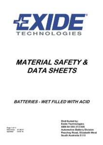 MATERIAL SAFETY & DATA SHEETS BATTERIES - WET FILLED WITH ACID  Page 1 of 11