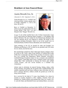 Page 1 of 2  Bradshaw & Sons Funeral Home Austin Howeth Cox, Sr. ( December 15, September 11, 2015 )