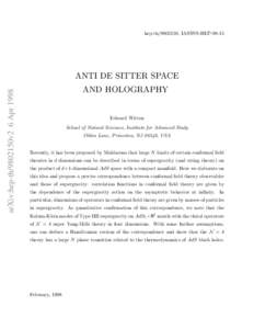 hep-th, IASSNS-HEParXiv:hep-th/9802150v2 6 Apr 1998 ANTI DE SITTER SPACE AND HOLOGRAPHY