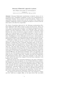 Hermann Minkowski’s approach to physics Scott Walter (scott.walter [at] univ-lorraine.fr) Published in Mathematische Semesterberichte 55(2), 2008, pp[removed]Abstract Hermann Minkowski’s contributions to relativit