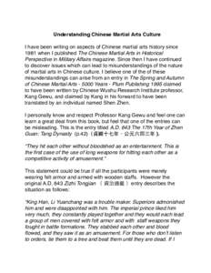 Undertanding Chinese Martial Culture