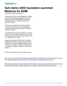 Suit claims AIDS foundation scammed Medicare for $20M