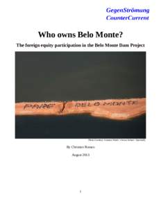 Who owns Belo Monte? The foreign equity participation in the Belo Monte Dam Project Photo Courtesy: Amazon Watch / Atossa Soltani / SpectralQ  By Christian Russau