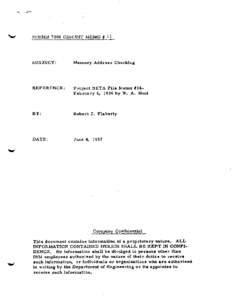 SUBJECT: 	  Memory Addreme Checking REFERENCE: 	 Project BETA File Mcetann~#l4February 6, 1956 by W m A. Hunt