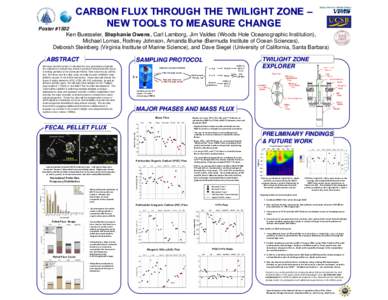 Poster #1502  CARBON FLUX THROUGH THE TWILIGHT ZONE – NEW TOOLS TO MEASURE CHANGE  Ken Buesseler, Stephanie Owens, Carl Lamborg, Jim Valdes (Woods Hole Oceanographic Institution),