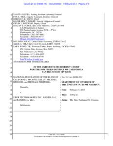 Case3:14-cv[removed]NC Document29 Filed12[removed]Page1 of 9  1 VANITA GUPTA, Acting Assistant Attorney General EVE L. HILL, Deputy Assistant Attorney General 2 REBECCA B. BOND, Chief KATHLEEN P. WOLFE, Special Litigation Co