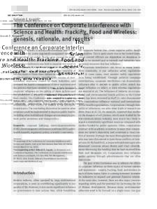 DOIreveh      Rev Environ Health 2013; 28(4): 145–158  Deborah E. Kopald* The Conference on Corporate Interference with Science and Health: Fracking, Food and Wireless: