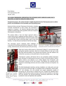 Press Release York, Pennsylvania, USA July 30th, 2015 CNC LEADER THERMWOOD CORPORATION TAPS EXTRUDER EXPERT AMERICAN KUHNE FOR ITS INDUSTRIAL 3D ADDITIVE MANUFACTURING SYSTEM Designed for purpose, the vertical extruder i