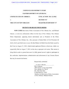 Case 2:12-cv[removed]SM-JCW Document 165 Filed[removed]Page 1 of 2  UNITED STATES DISTRICT COURT EASTERN DISTRICT OF LOUISIANA UNITED STATES OF AMERICA