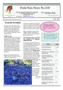 Field Nats News No.210 Newsletter of the Field Naturalists Club of Victoria Inc. Understanding Our Natural World Est. 1880