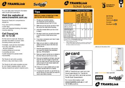 ticket types  • bus, train and ferry timetables • route maps • fares and integrated ticketing information • journey planning.