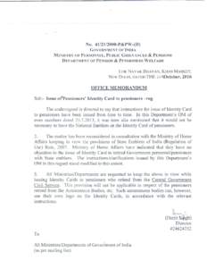 NoP&PW-(D) GOVERNMENT OF INDIA MINISTRY OF PERSONNEL, PUBLIC GRIEVANCES & PENSIONS DEPARTMENT OF PENSION & PENSIONERS WELFARE  LOK NA Y AKBHAVAN,KHAN MARKET,
