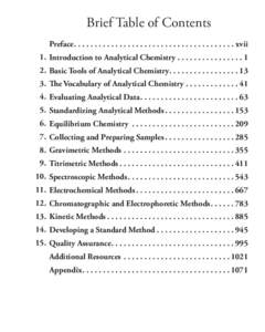 Brief Table of Contents Preface. .  .  .  .  .  .  .  .  .  .  .  .  .  .  .  .  .  .  .  .  .  .  .  .  .  .  .  .  .  .  .  .  .  .  .  .  .  .  . xvii 1. Introduction to A ​ nalytical Chemistry. .  .  .  .  .  .  . 