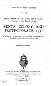 Annual Report of the Colonies, Kenya, 1931