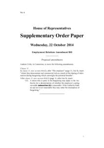 No 4  House of Representatives Supplementary Order Paper Wednesday, 22 October 2014