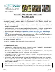 10B Airline Dr. Albany NYIMPORT/EXPORTFAX: Importation of SHEEP & GOATS into New York State