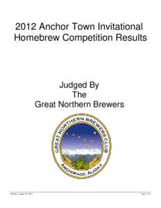 2012 Anchor Town Invitational Homebrew Competition Results Judged By The Great Northern Brewers