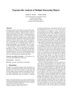 Typestate-like Analysis of Multiple Interacting Objects Nomair A. Naeem Ondˇrej Lhot´ak  D. R. Cheriton School of Computer Science