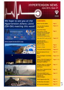 HYPERTENSION NEWS June 2014, Opus 37 New Investigator Promotion in June during the ESH Milan Meeting