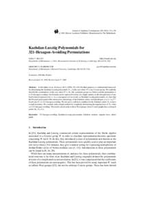 Journal of Algebraic Combinatorics), 111–136 c 2001 Kluwer Academic Publishers. Manufactured in The Netherlands. ° Kazhdan-Lusztig Polynomials for 321-Hexagon-Avoiding Permutations