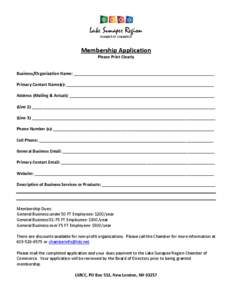 Lake Sunapee Region CHAMBER OF COMMERCE Membership Application Please Print Clearly