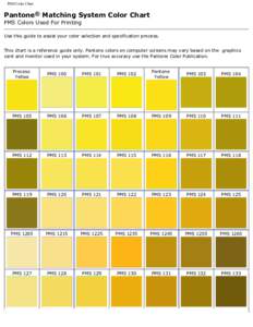 PMS Color Chart  Pantone® Matching System Color Chart PMS Colors Used For Printing Use this guide to assist your color selection and specification process. This chart is a reference guide only. Pantone colors on compute