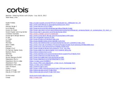Webinar: Shooting Motion with DSLRs - July 18/19, 2012 Take-Away Links Apple ProRes Astro Atomos Ninja-2