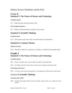 Indiana Science Standards and the Falls  Grade K Standard 1: The Nature of Science and Technology Scientific Inquiry K.1.1 Raise questions about the natural world.