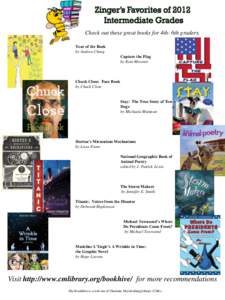 Check out these great books for 4th- 6th graders. Year of the Book by Andrea Cheng Capture the Flag by Kate Messner