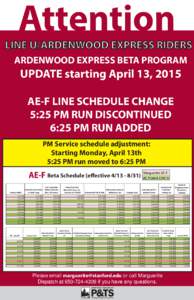 Line AE-F schedule change effective Apr. 13, 2015