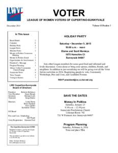 VOTER LEAGUE OF WOMEN VOTERS OF CUPERTINO-SUNNYVALE Volume 43 Number 5 December 2015