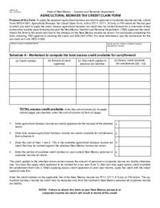 RPDRevState of New Mexico - Taxation and Revenue Department  AGRICULTURAL BIOMASS TAX CREDIT CLAIM FORM
