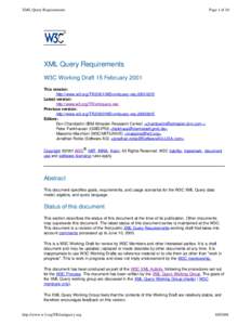 XML Query Requirements  Page 1 of 10 XML Query Requirements W3C Working Draft 15 February 2001
