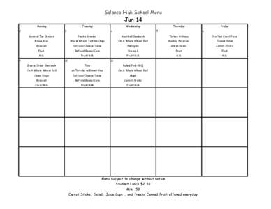 Solanco High School Menu  Jun-14 Monday 2