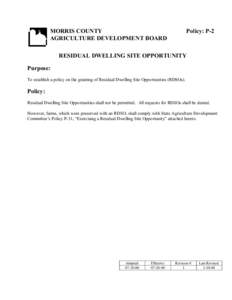 MORRIS COUNTY AGRICULTURE DEVELOPMENT BOARD Policy: P-2  RESIDUAL DWELLING SITE OPPORTUNITY
