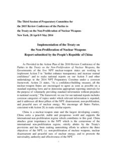 The Third Session of Preparatory Committee for the 2015 Review Conference of the Parties to the Treaty on the Non-Proliferation of Nuclear Weapons New York, 28 April-9 MayImplementation of the Treaty on