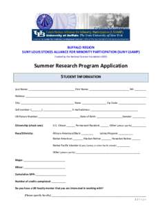 UB LSAMP Summer Program Application