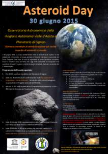 Osservatorio Astronomico della Regione Autonoma Valle d’Aosta e Planetario di Lignan Giornata mondiale di sensibilizzazione sul rischio impatto di asteroidi e comete Il 30 giugno 1908 un corpo extraterrestre entrò in 